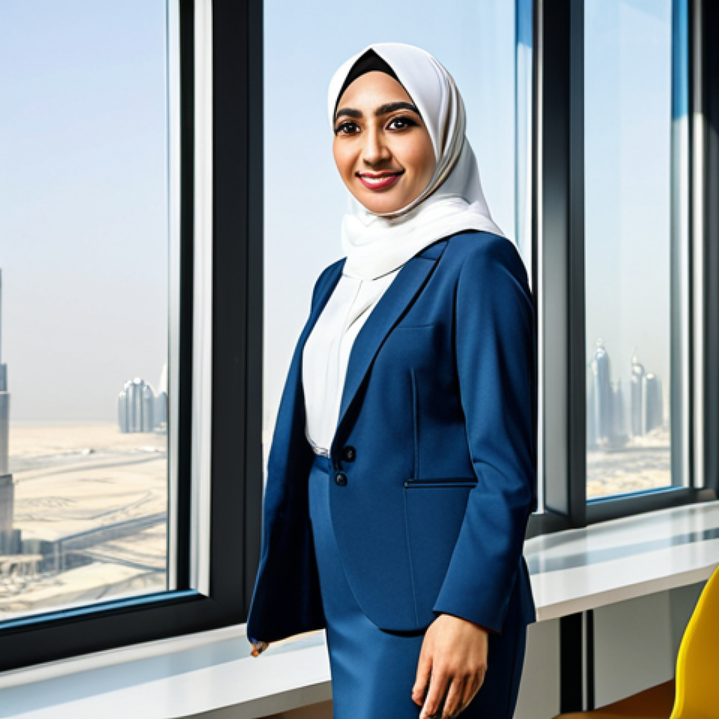 생체 인증의 신뢰성 평가 - **Subject:** A successful Arab businesswoman in a modern, brightly lit office in Dubai. **Clothing:*...