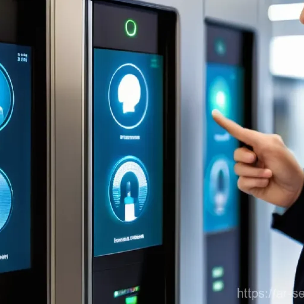 바이오메트릭 보안과 비즈니스 모델 - **Prompt: "A dynamic triptych illustrating the evolution of biometric technology in a modern, secure...