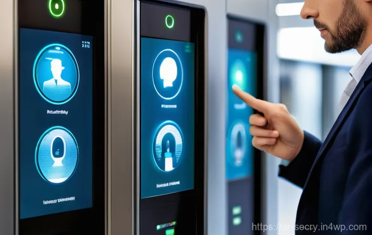 바이오메트릭 보안과 비즈니스 모델 - **Prompt: "A dynamic triptych illustrating the evolution of biometric technology in a modern, secure...