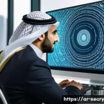 Home 22 바이오메트릭 보안의 기술적 발전 - A modern biometric security lab scene in a Middle Eastern city office, showcasing a professional Ara...