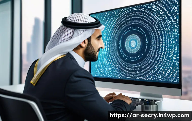 바이오메트릭 보안의 기술적 발전 - A modern biometric security lab scene in a Middle Eastern city office, showcasing a professional Ara...