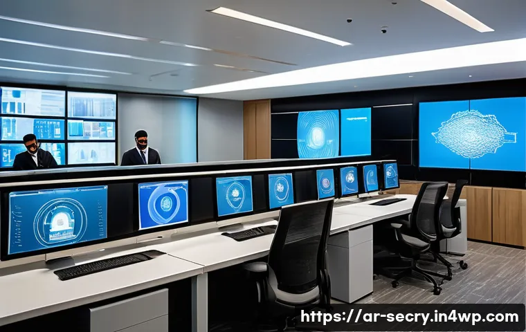 바이오메트릭 보안의 비용 효율성 분석 - A modern biometric security control room in a Middle Eastern corporate building, featuring advanced ...
