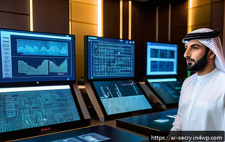 바이오메트릭 시스템의 위험 분석 - A futuristic high-tech control room in an Arab cultural setting, showing biometric security systems ...