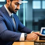 Home 19 바이오메트릭 보안의 사용자 인증 단계 - A modern biometric security setup in a Middle Eastern office environment, showing a professional Ara...