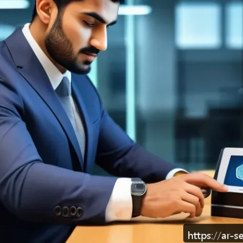 Home 31 바이오메트릭 보안의 사용자 인증 단계 - A modern biometric security setup in a Middle Eastern office environment, showing a professional Ara...