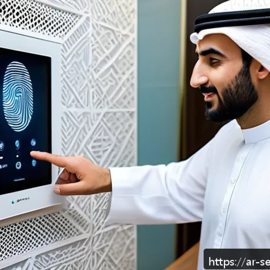 바이오메트릭 보안의 사용자 경험 개선 방법 - A sleek, modern biometric security interface designed for Arabic-speaking users, featuring a clear a...