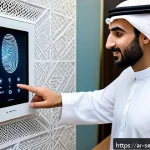 Home 18 바이오메트릭 보안의 사용자 경험 개선 방법 - A sleek, modern biometric security interface designed for Arabic-speaking users, featuring a clear a...